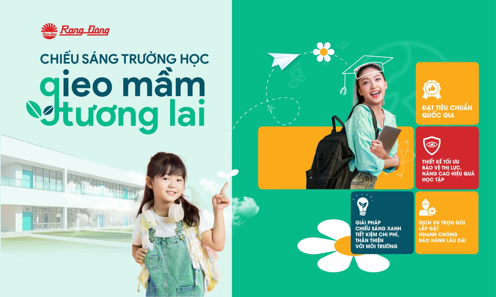 Rạng Đông cung cấp giải pháp chiếu sáng học đường đồng bộ, đạt chuẩn, tiết kiệm.