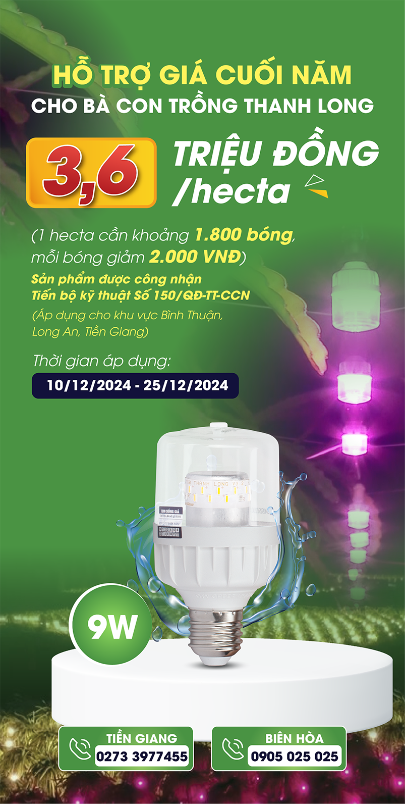 Đèn led thanh long 9W