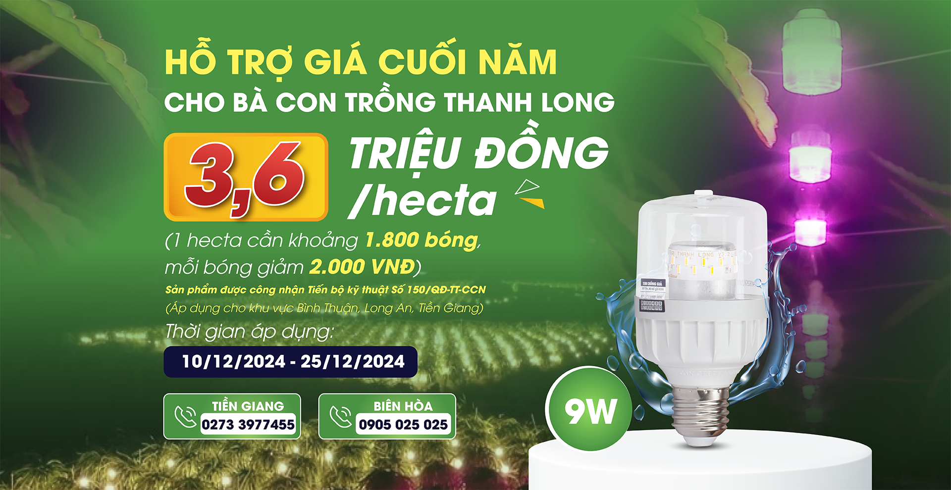 Đèn led thanh long 9W