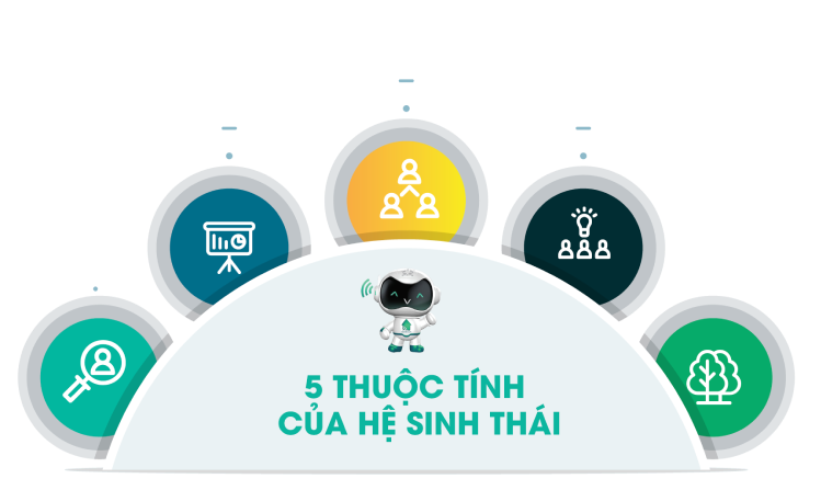 5 thuộc tính của hệ sinh thái: Cá thể hóa, Nền tảng hóa và tạo ra dữ liệu, Đồng sáng tạo, Thông minh hóa, Xanh hóa