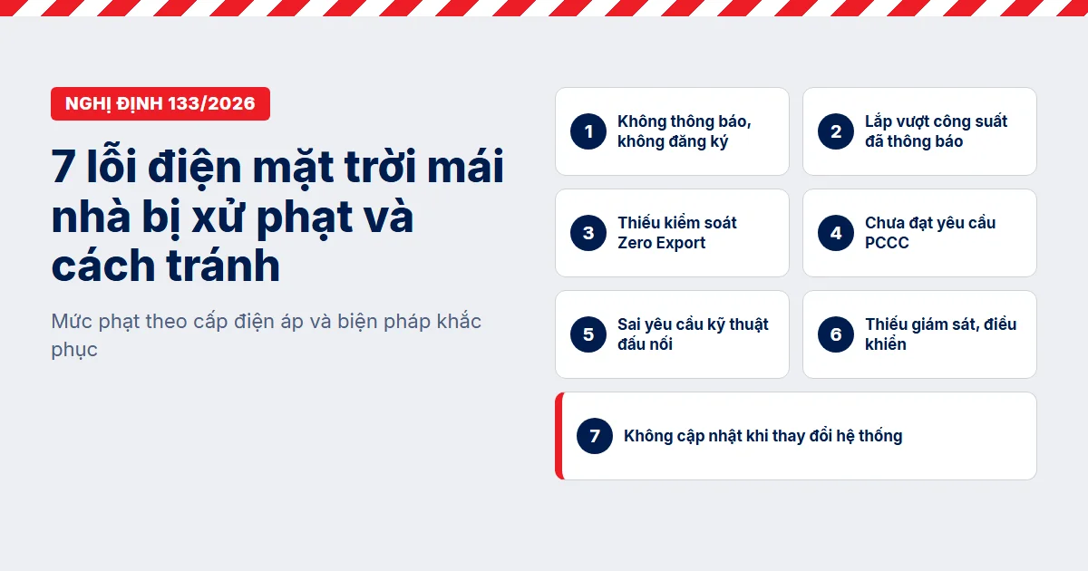 Nghị định 133/2026: 7 lỗi điện mặt trời mái nhà bị xử phạt và cách tránh