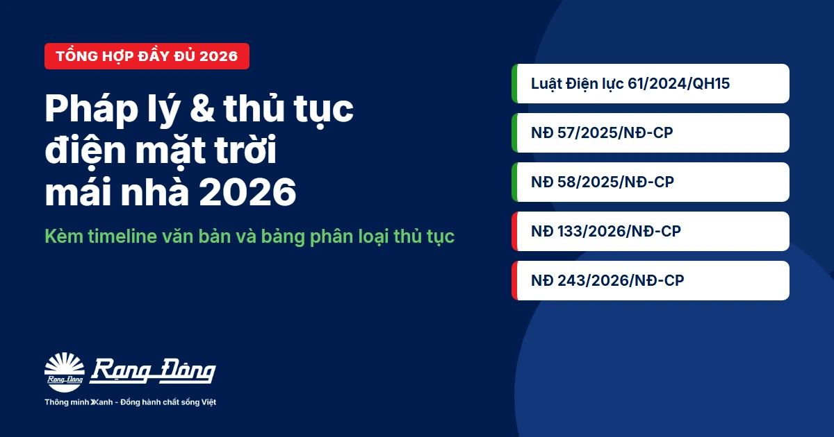 Pháp lý & thủ tục điện mặt trời mái nhà 2026: Tổng hợp đầy đủ (kèm timeline văn bản)