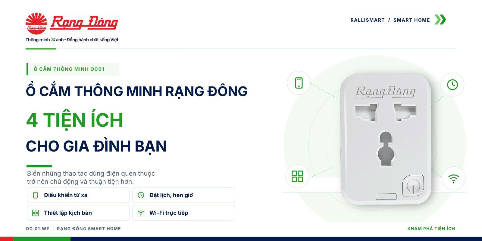 Ổ cắm thông minh Wi-Fi OC.01.WF Rạng Đông: 4 tiện ích thiết thực cho gia đình