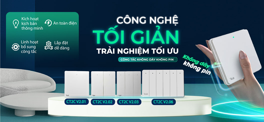 Bộ sản phẩm công tắc không pin không dây Ralli của nhà thông minh Rạng Đông