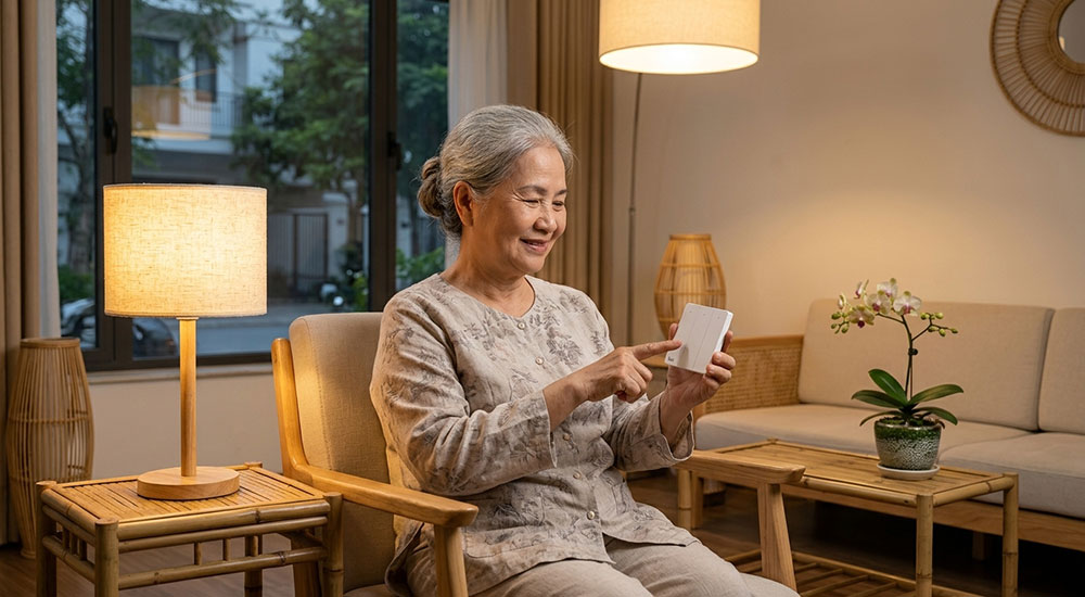 Công tắc không dây không pin hỗ trợ người lớn tuổi điều khiển đèn dễ dàng