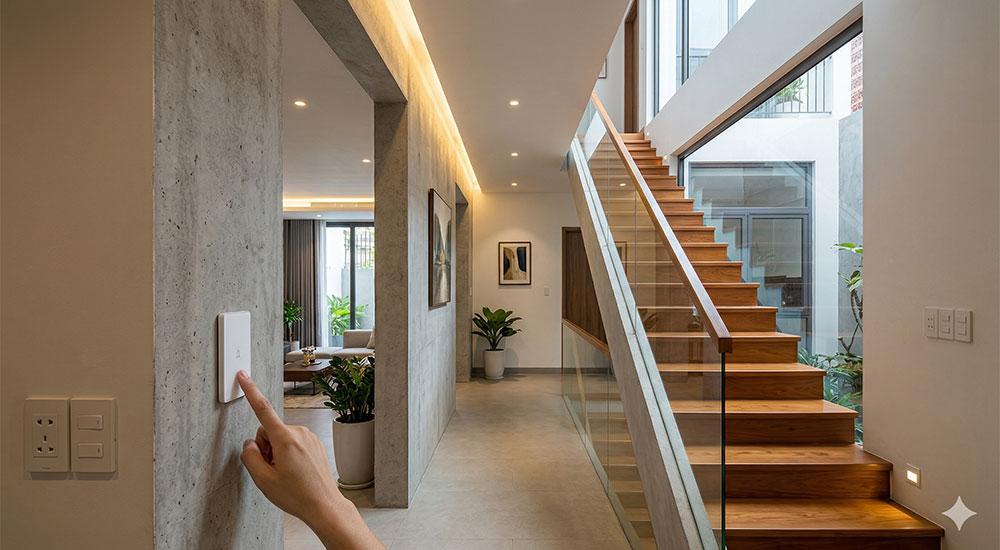 công tắc không dây không pin cho cầu thang và hành lang