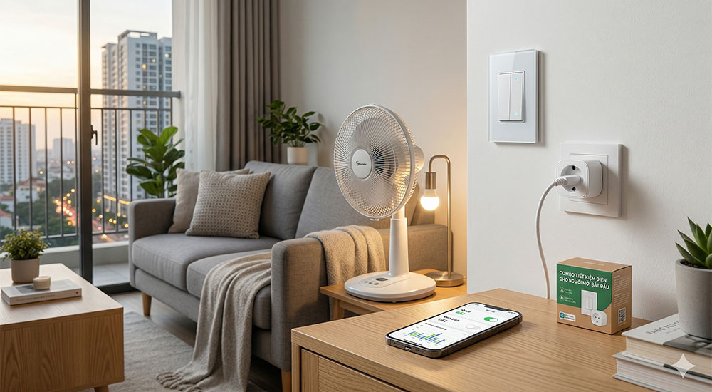 Combo tiết kiệm điện với công tắc thông minh và ổ cắm WiFi