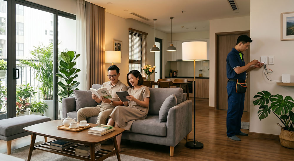Nhà đang ở vẫn có thể lắp smart home ít can thiệp điện