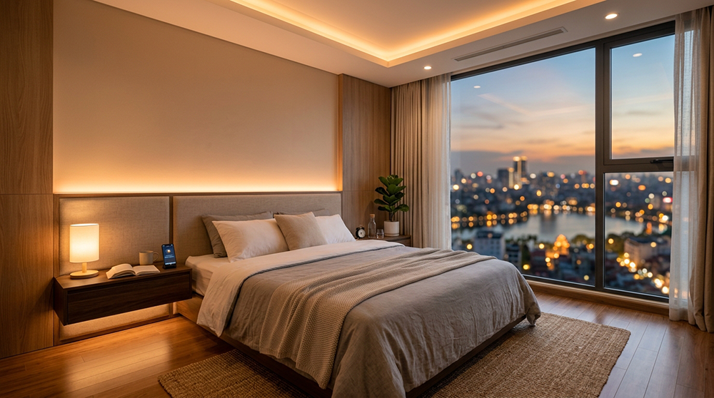 Hệ thống chiếu sáng nhịp sinh học HCL trong phòng ngủ giúp bảo vệ sức khỏe và giấc ngủ cho gia đình