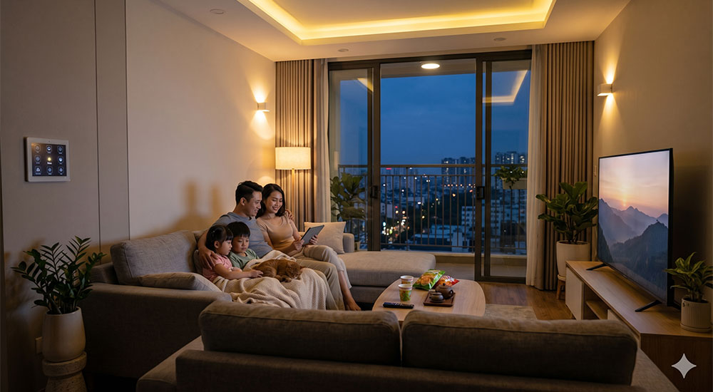 điều khiển cảnh ánh sáng thông minh khi xem phim tại nhà