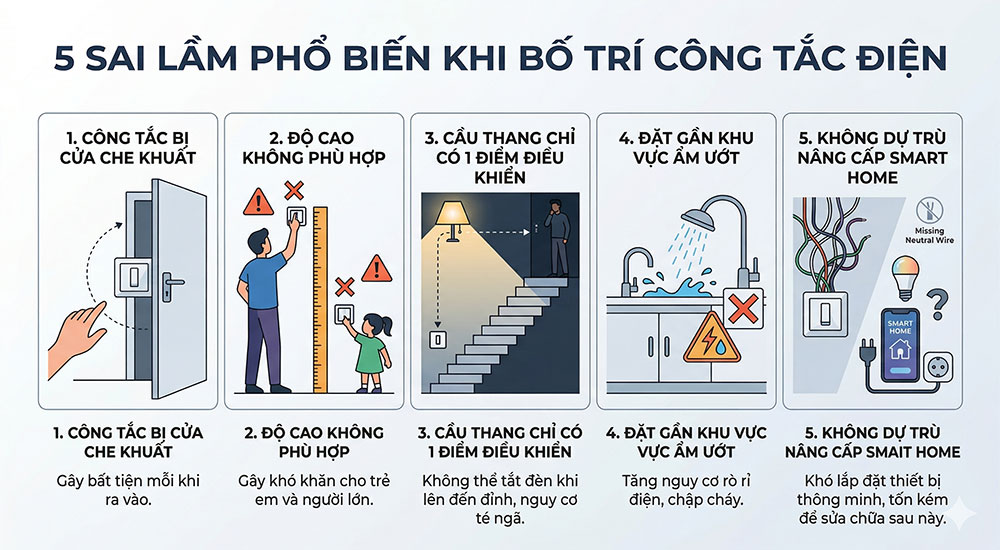 những sai lầm thường gặp khi bố trí công tắc điện trong nhà