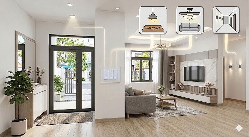 vị trí công tắc điện hợp lý ở cửa chính và phòng khách