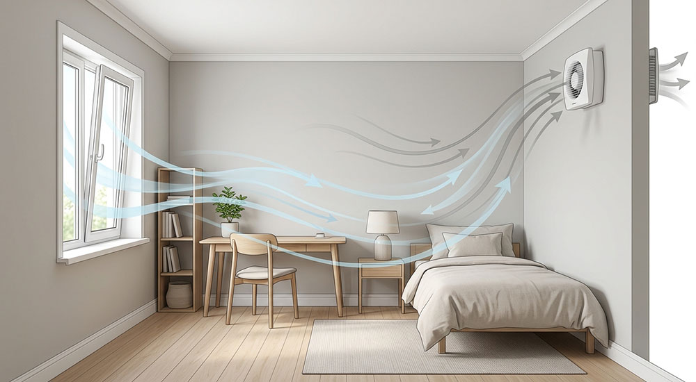 Minh họa quạt thông gió giúp lưu thông không khí trong không gian kín