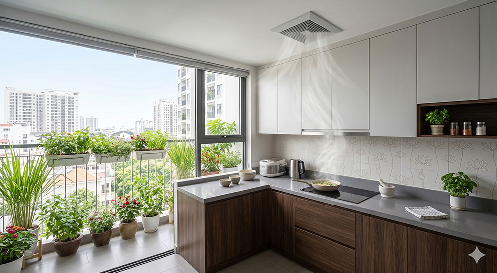 Quạt hút cho bếp gia đình giúp không gian nấu nướng thông thoáng hơn