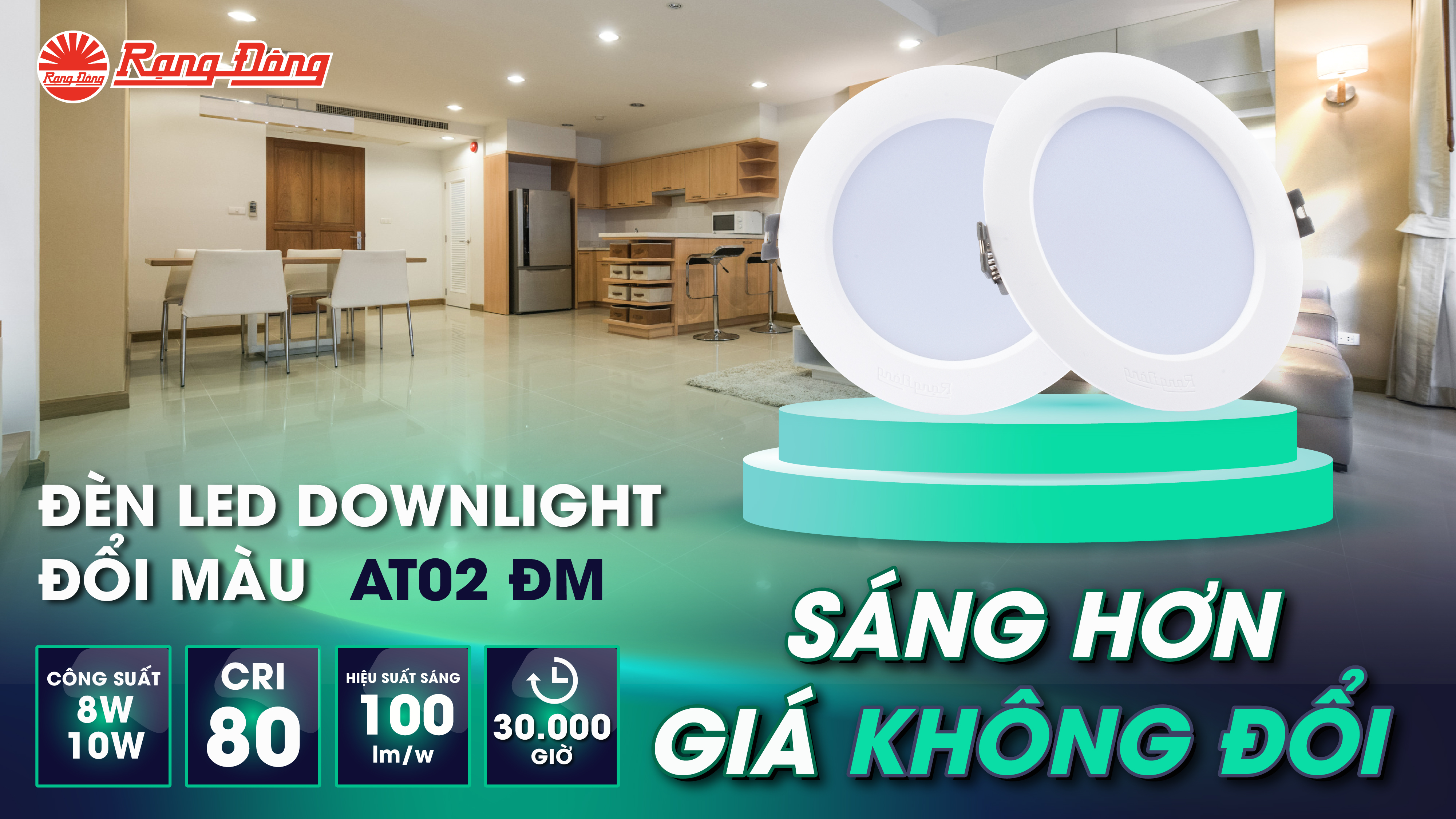 Đèn LED Downlight AT02 Đổi màu – Phiên bản nâng cấp: Sáng hơn - Giá không đổi