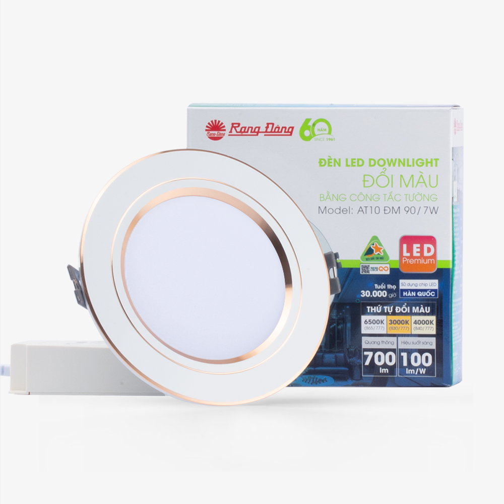 Đèn LED Âm trần Downlight Đổi màu 7W viền vàng