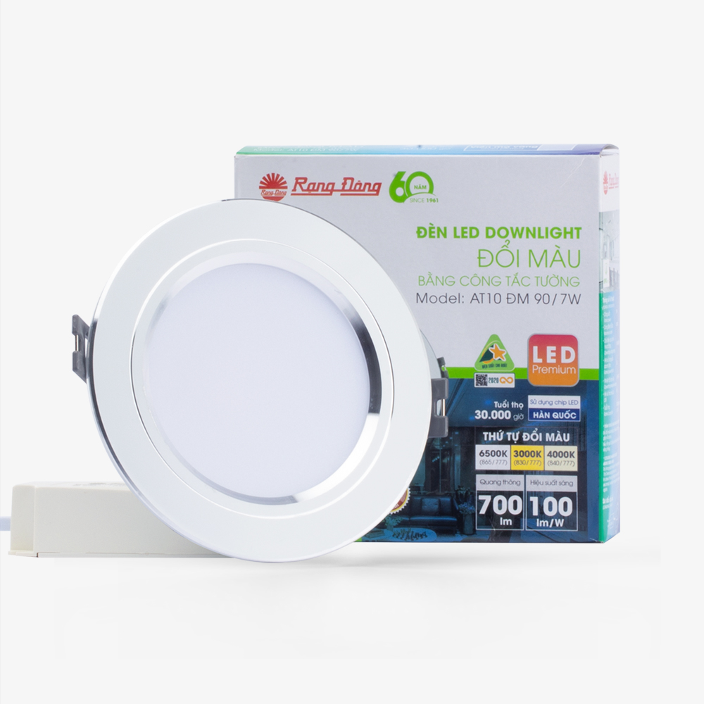 Đèn LED âm trần downlight đổi màu 7W viền bạc