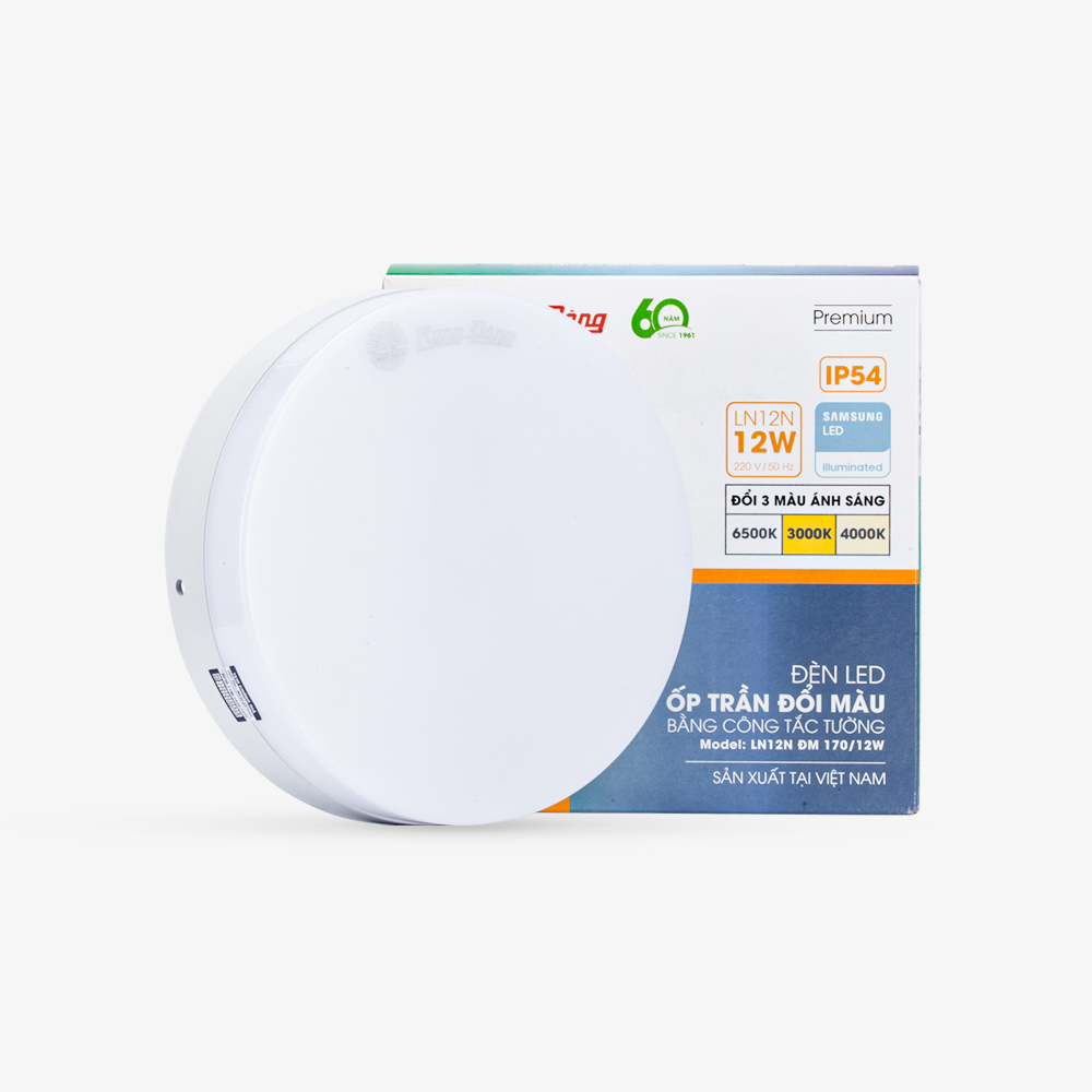 Đèn LED ốp trần tròn đổi màu đế nhựa