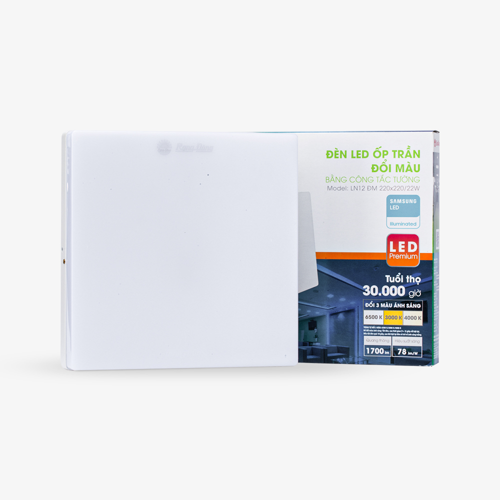 Đèn LED ốp trần vuông đổi màu đế nhôm