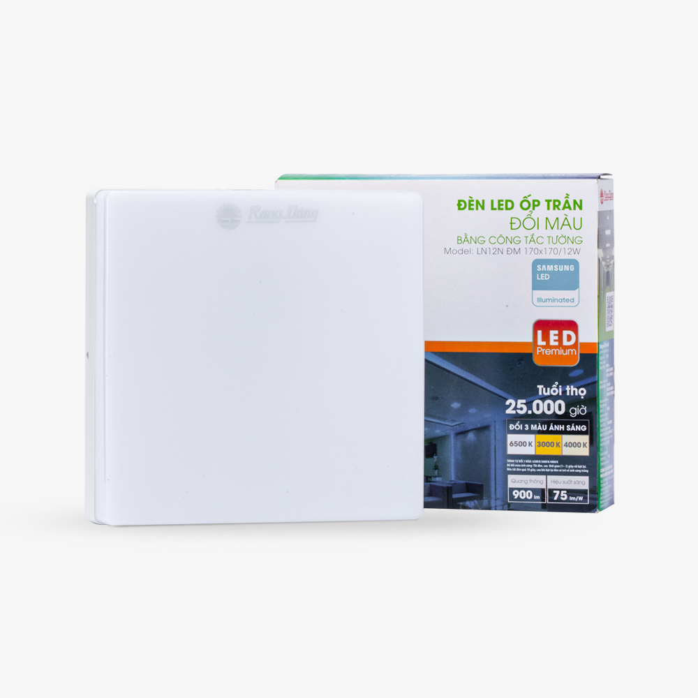 Đèn LED ốp trần vuông đổi màu đế nhựa