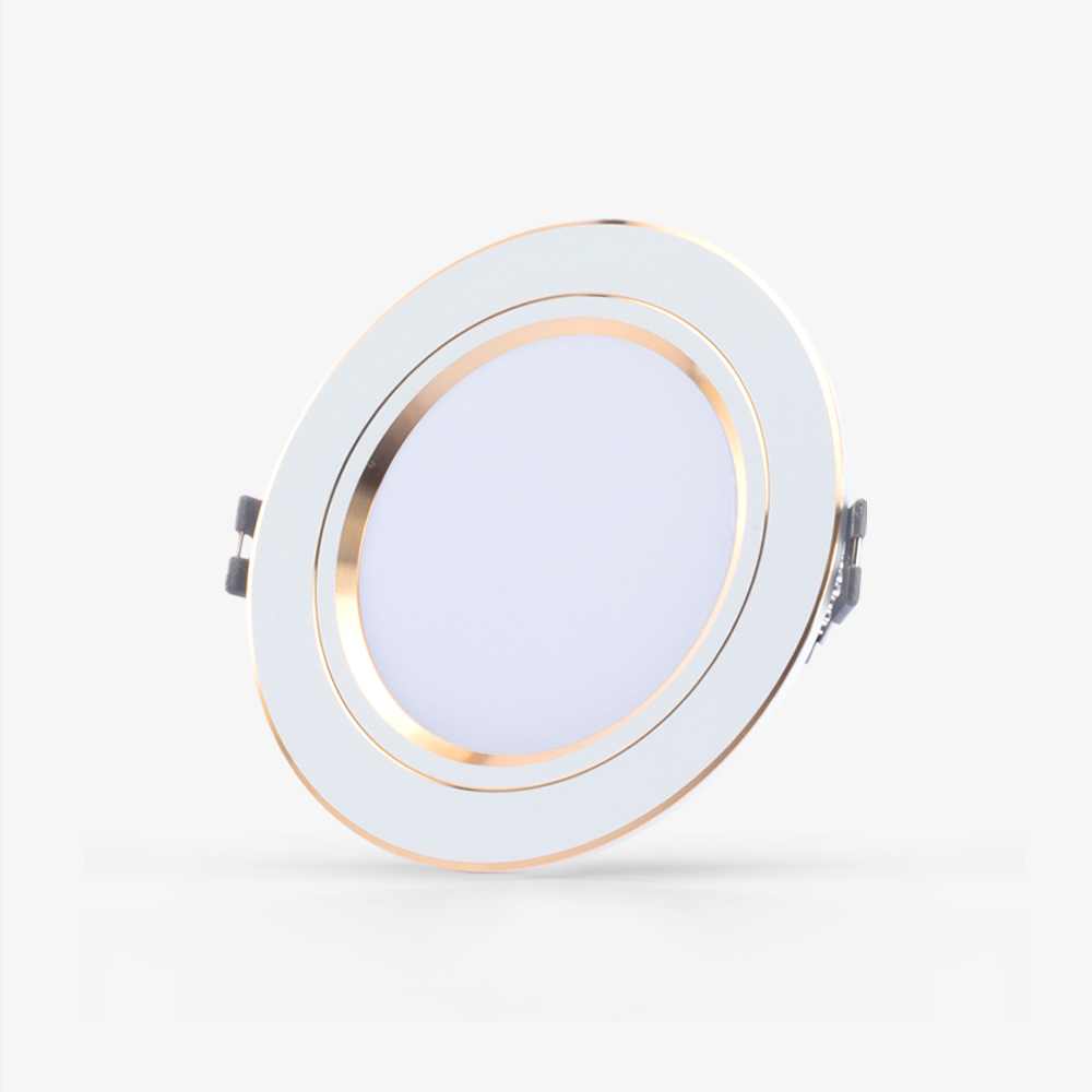 Đèn LED âm trần Downlight đổi màu AT10 viền vàng 90/8W